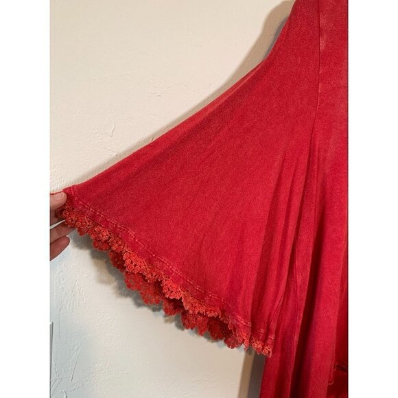 Altar'd State Womens Red Blouse Boho Flair Bell Sleeves Size Small - Picture 2 of 9